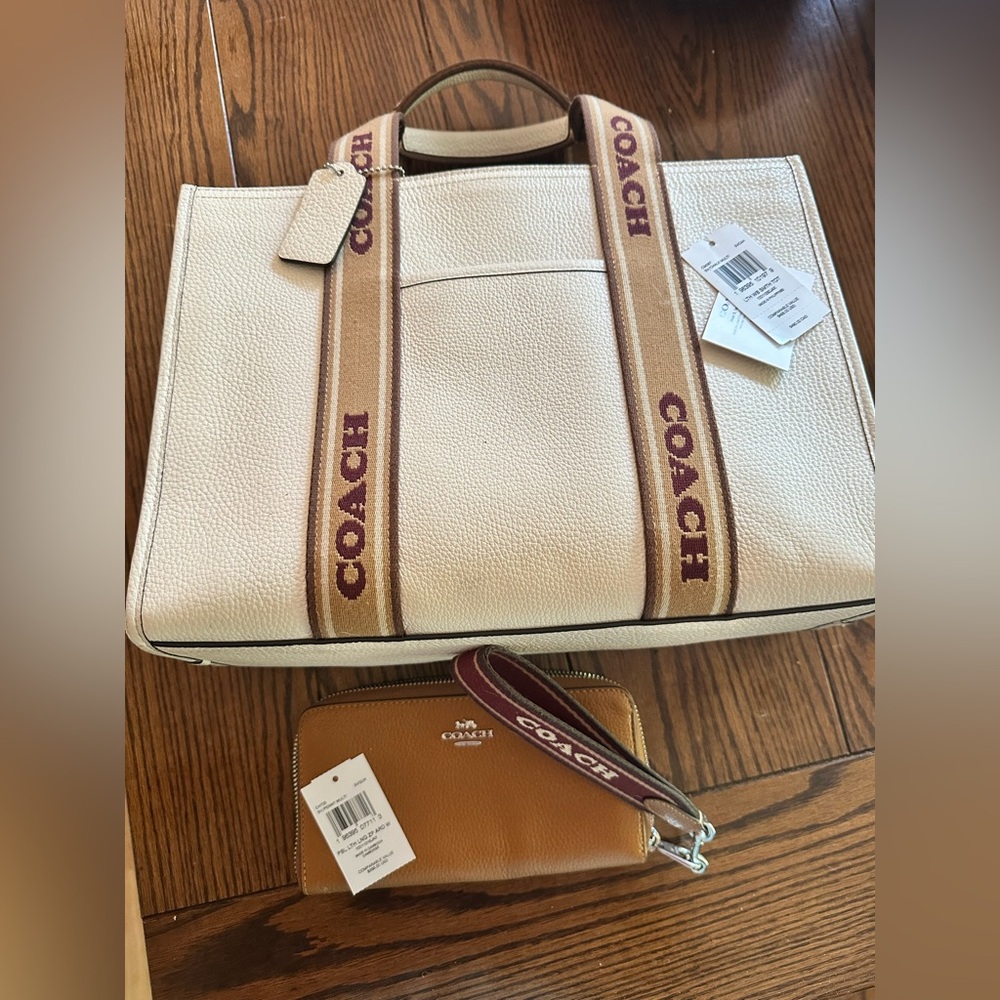 Coach Cream and Tan Satchel with Signature Design with Matching Wallet (tags on)